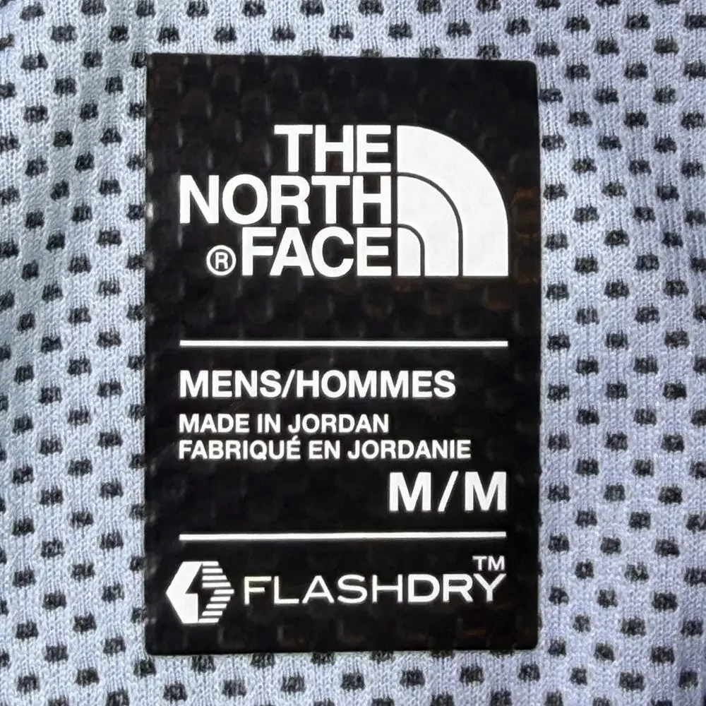 North Face Men Med Blue Gray Short Sleeve 3 Snap Button Polo Shirt Casual Wear